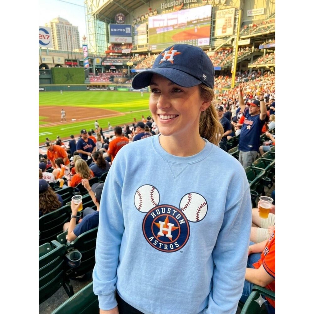 Houston Astros Mickey Mouse Fandom cross over sweatshirt Mens Medium Ladies XL